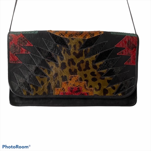 RARE Vintage Carlos Falchi Calf Hair Python Snakeskin Large Purse Handbag - Picture 2 of 8